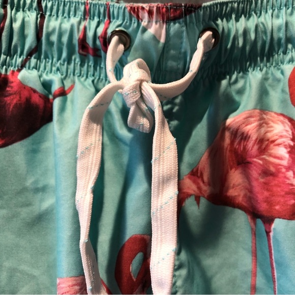 Mens City Streets turquoise and flamingo pattern lined swim trunks size L - Picture 2 of 6